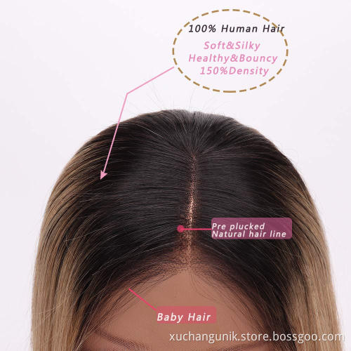 Uniky Brazilian Quantity Silky Straight Style Color 1B 27 ombre Wigs, Lace Front Straight Wigs